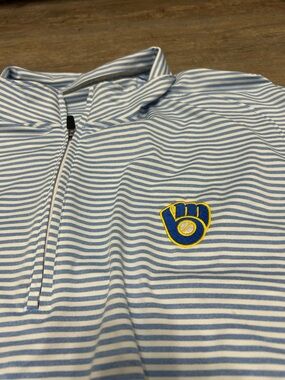 johnnie-O Men’s Size XXL Milwaukee Brewers Quarter Zip Performance Polo Shirt